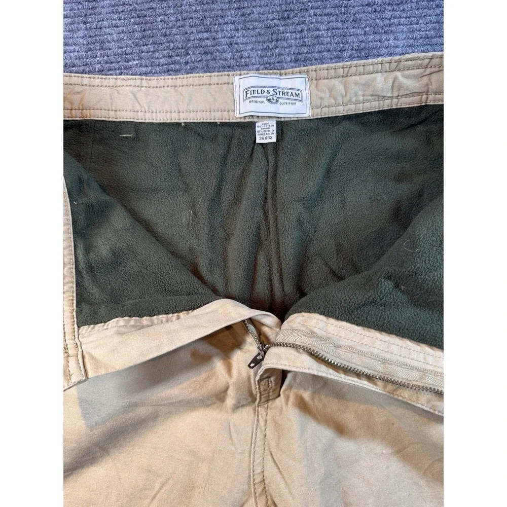 Field & Stream Pants Men 36x32 Tan Carpenter Duck Canvas Quilt Fleece Lined Work